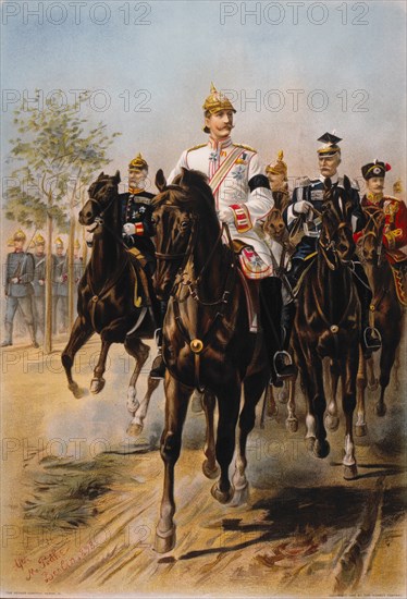 Kaiser Wilhelm with his Staff, Chromolithograph, 1899