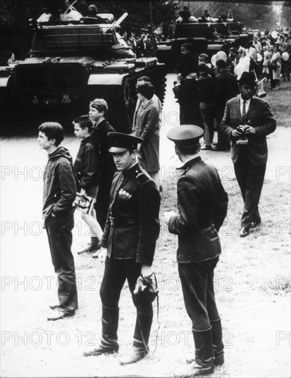 American Tanks in West Berlin, Russian Soldiers in Foreground, 1965