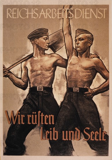Nazi Germany Labor Service Poster, Reichsarbeitsdienst (We Prepare our Body and Soul), circa mid-1930's