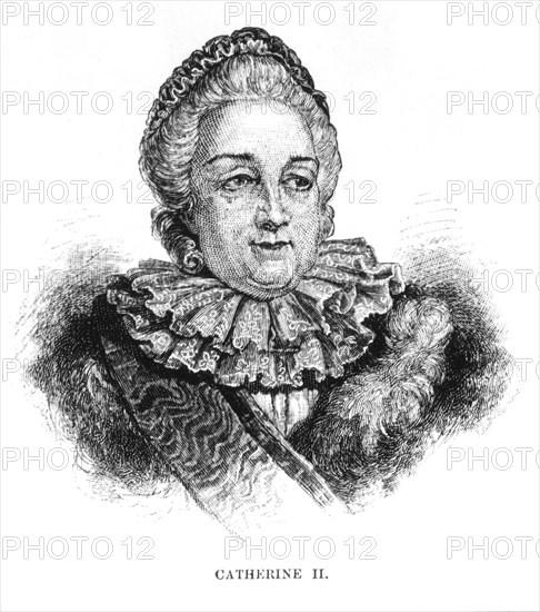 Catherine II (1729-1796), or Catherine the Great, Czarina of Russia, 1762-1796, Portrait, Engraving,  1886