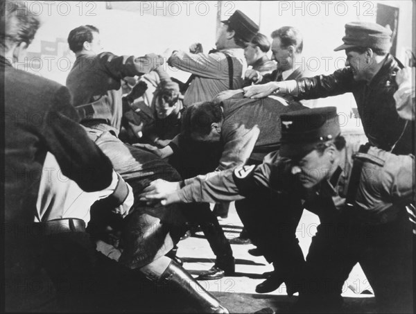 Nazi Sturmabteilung (SA) Troops in Anti-Semite Street Brawl in 1933 Berlin, Germany, on-set of the British Film, "I am a Camera", 1955