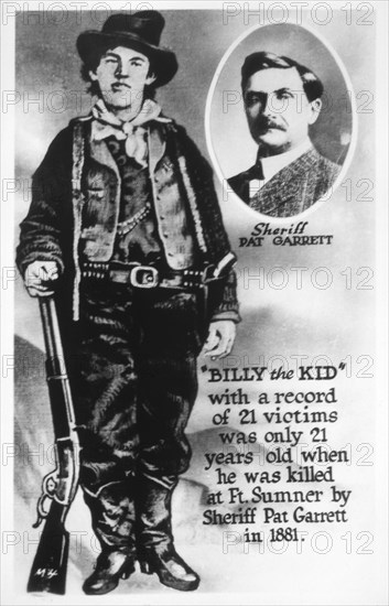 William H. Bonney (1859-1881), Outlaw Known as Billy the Kid, Portrait, with inset of Sheriff Pat Garrett