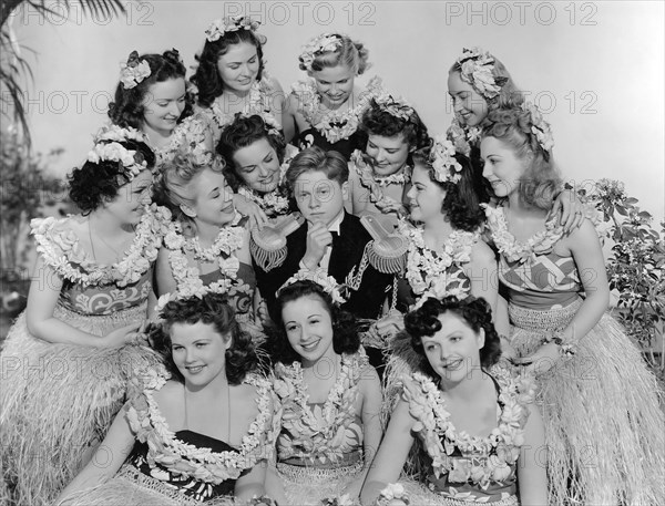 Mickey Rooney Surrounded by Beautiful Young Women, on-set of the Film, "Andy Hardy gets Spring Fever", 1939