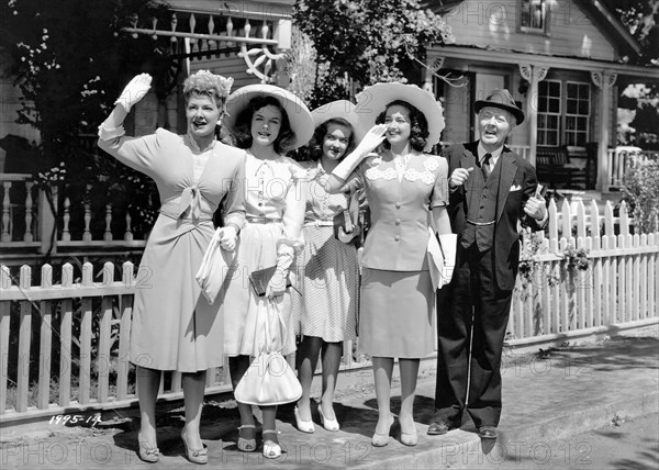 Betty Hutton, Diana Lynn, Mimi Chandler, Dorothy Lamour, Raymond Walburn, on-set of the Film, "And the Angels Sing", 1944