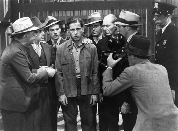 Humphrey Bogart, Lee Phelps amongst Group of Reporters, on-set of the Film, "Black Legion", 1937