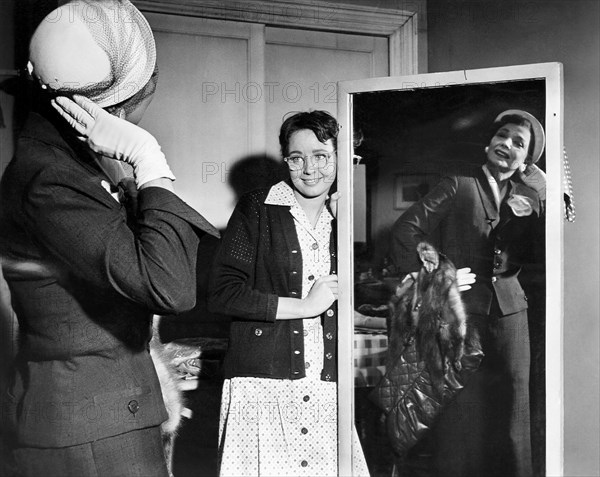 Barbara Jo Allen and Carol Morris, on-set of the Film, "Born to be Loved", 1959