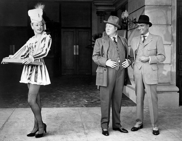 Beverlee Mitchell, Jack Oakie, Donald Cook, on-set of the Film, "Bowery to Broadway", 1944