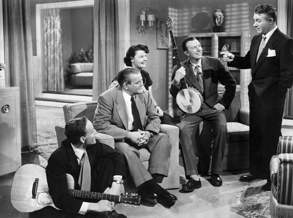 The Weavers, (Fred Hellerman, Lee Hays, Ronnie Gilbert, Pete Seeger), on-set of the Film, "Disc Jockey", 1951