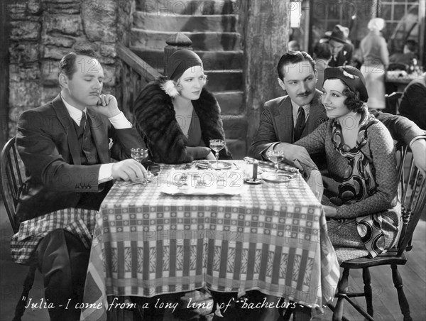 Charles Ruggles, Avonne Taylor, Frederic March, Claudette Colbert, on-set of the Film, "Honor Among Lovers", 1931