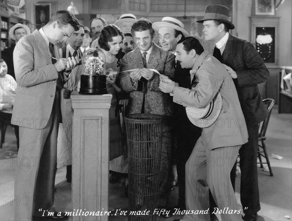 Neil Hamilton, Mary Brian, Harry Green (center), on-set of  the Film, "The Kibitzer", 1930