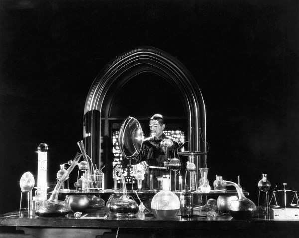 Boris Karloff, on-set of the Film, "The Mask of Fu Manchu", 1932