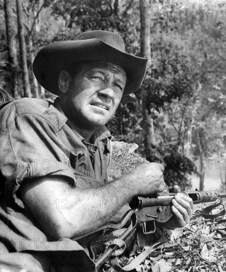 William Holden, on-set of the film, "The Bridge on the River Kwai",1957