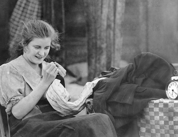 Mae Marsh, on-set of the silent film, "Intolerance", 1916