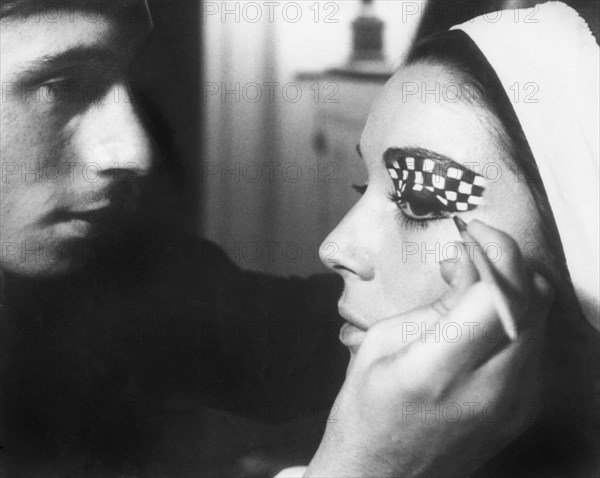Elsa Martinelli, Makeup being Applied on-set of the Film "The Tenth Victim" (aka La Decima Vittima), 1965