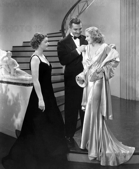 Myrna Loy, Clark Gable, Jean Harlow, on-set of the Film "Wife vs. Secretary", 1936