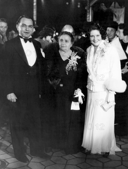 Edward G. Robinson, with Mother, Sarah Goldberg, and Wife, Gladys, Portrait During Arriving at Premiere of "I Loved a Woman", September 1933