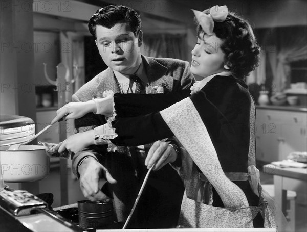 Barry Nelson, Marsha Hunt, on-set of the Film "The Affairs of Martha", 1942