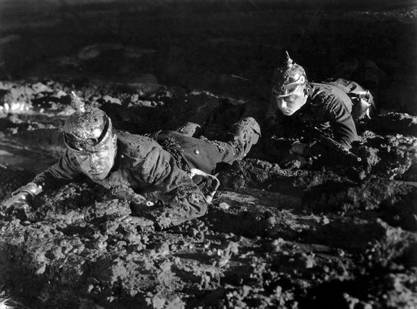 Two Soldiers on-set of the Film "All Quiet on the Western Front", 1930