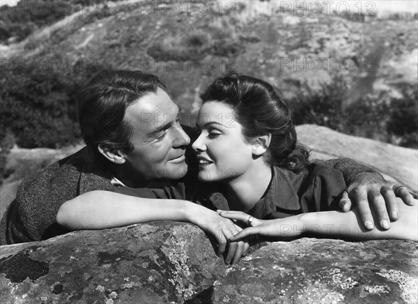 Randolph Scott, Gene Tierney, on-set of the Film " Belle Star", 20th Century Fox, 1941