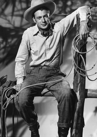 Gary Cooper, on-set of the Film "The Cowboy and the Lady", 1938