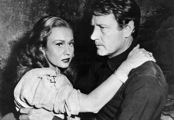 Virginia Mayo, Joel McCrea, on-set of the Film "Colorado Territory", 1949