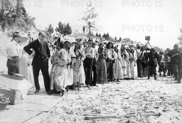 Extras on-set of the Silent Film "The Fall of Montezuma", 1912