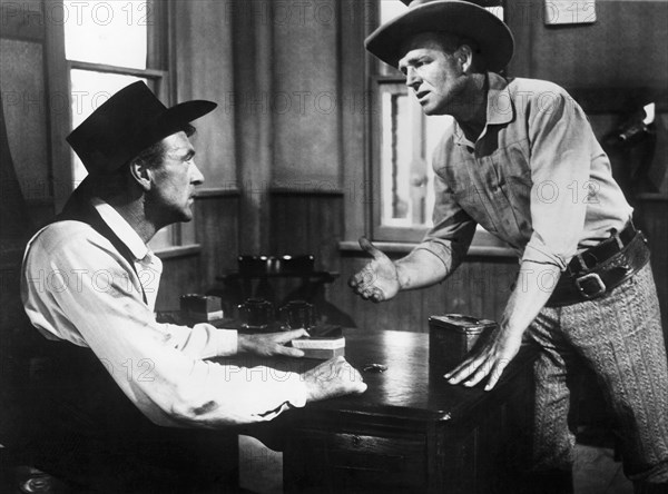 Gary Cooper, James Millican, on-set of the Film "High Noon", 1952