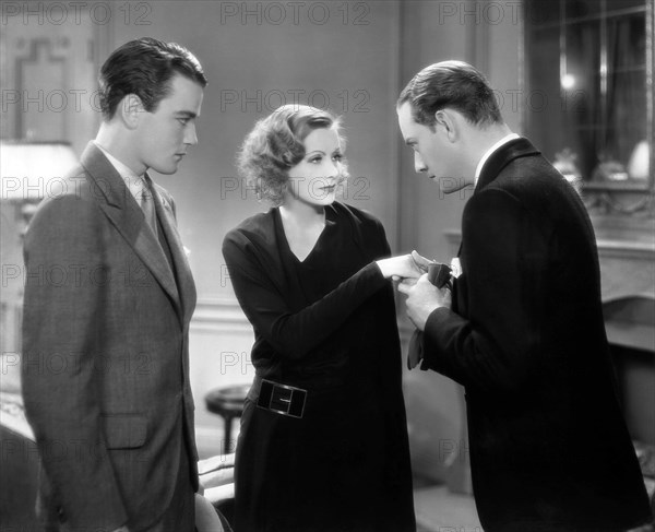 Lew Ayres, Greta Garbo, Conrad Nagel,  on-set of the Silent Film "The Kiss", 1929