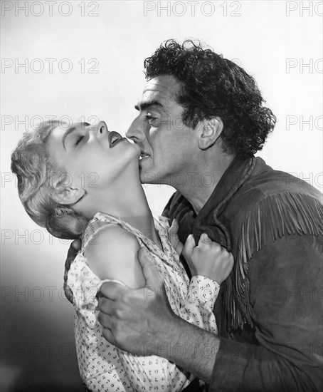 Anne Bancroft, Victor Mature, on-set of the Film "The Last Frontier", 1955