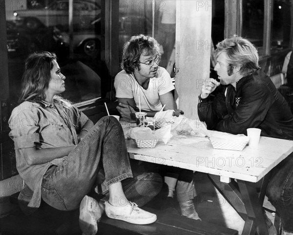 Lauren Hutton, Michael J. Pollard, Robert Redford, on-set of the Film "Little Fauss and Big Halsy", 1970