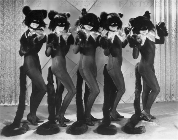 Chorus Girls in Cat Costumes  for 'Cat Walk' Routine, on-set of the Film "Madam Satan", 1930