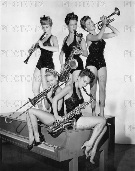 Chorus Girls with Musical Instruments, Publicity Portrait for the Film "Out of this World", 1945
