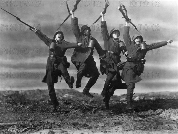 Triumphant Soldiers with Rifles, on-set of the Film "The Road Back", 1937