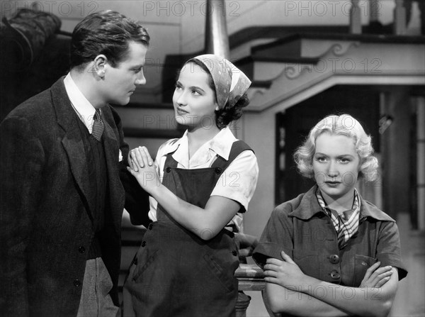 Joel McCrea, Merle Oberon, Miriam Hopkins, on-set of the Film "These Three", 1936