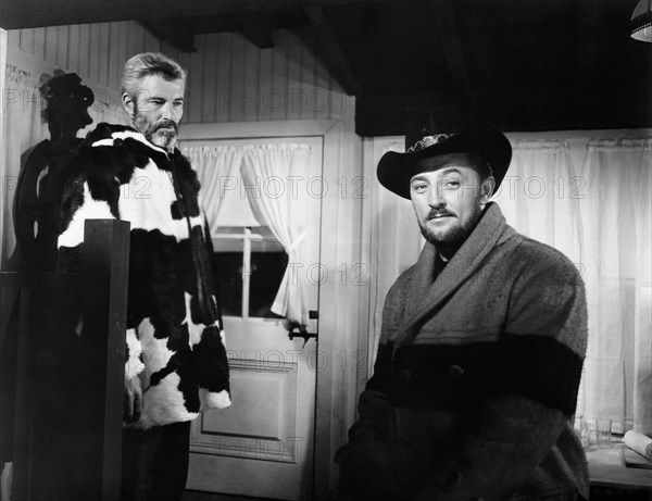 William Hopper, Robert Mitchum, on-set of the Film "Track of the Cat", 1954