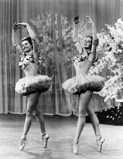 Cyd Charisse, Dee Turnell, on-set of the Film "Words and Music", 1948