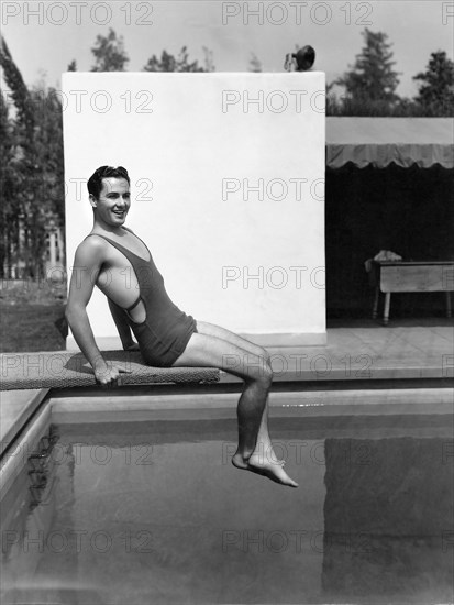 Charles 'Buddy' Rogers, Portrait in Bathing Suit on Diving Board, circa 1920's