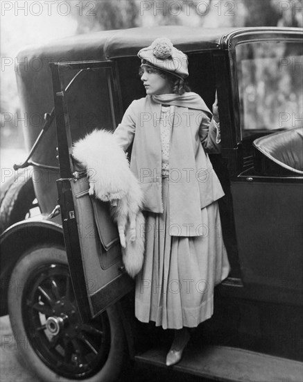 Actress Mary Pickford, Portrait Exiting Car, circa mid-1910's