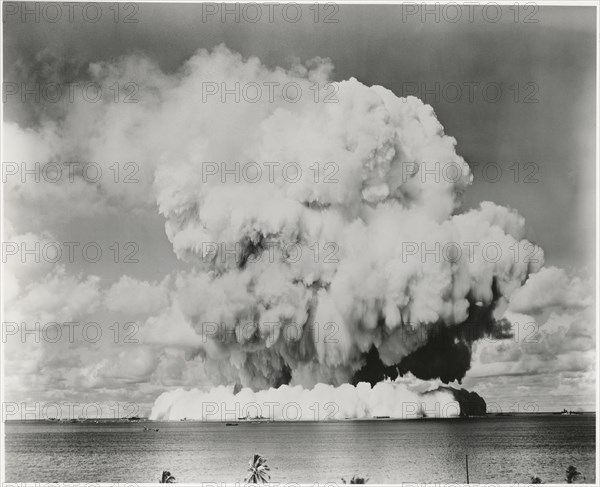 U.S. Military Atomic Bomb Test and Resulting Explosion, Crossroads Target Fleet, Bikini Island, Pacific Ocean, 1946