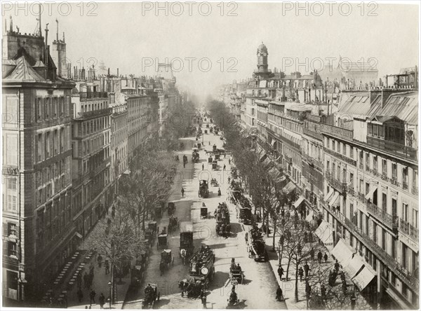 Street Scene, Boulevard des Italiens, Paris, France, Albumen Print, circa 1890