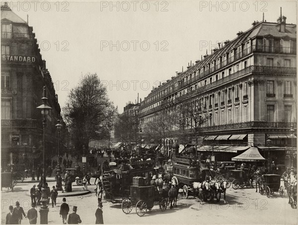 Crowded Street Scene, Boulevard des Capucines, Cafe de la Paix, Paris, France, Albumen print, circa 1890
