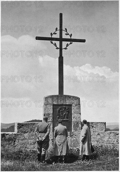 Wilhelm Bruckner, Adolf Hitler and Julius Schaub Observing War Memorial, Hiltpoltstein, Germany, 1936