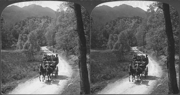 The Road through the Trossachs and Ben Venue, Scotland, Stereo Card, circa 1902