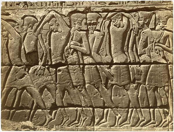 Bas-Relief of Philistine Prisoners, Medinet Habu Temple, Luxor, Egypt, Albumen Print, circa 1880
