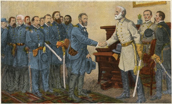 General Lee’s Surrender to General Grant at Appomattox, Virginia, April 9th 1865, Postcard, Reproduced from Painting by Thomas Nast