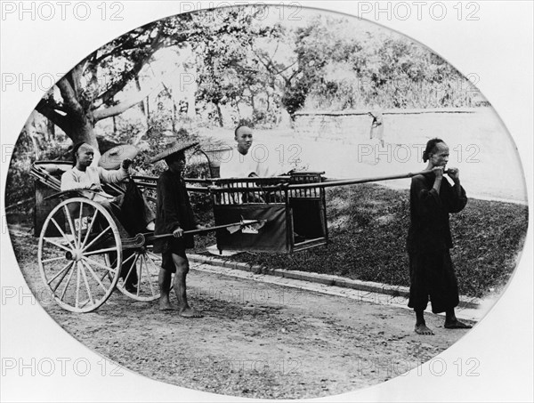 Palanquin and Rickshaw, China, Albumen Print, circa 1870