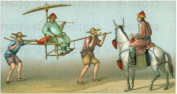 Rural Transportation, Manchu Times, China, Chromolithograph, circa 1820