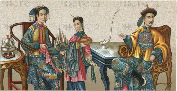 Manchu Family, China, Chromolithograph, circa 1820
