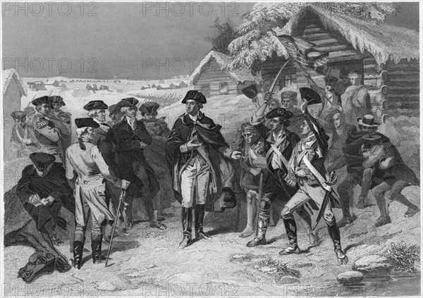 Washington and the Committee of Congress at Valley Forge, Winter 1777-78, from a Painting by W.H. Powell, Engraving Printed circa 1879 by Henry J. Johnson Publisher, NY