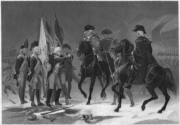 “Surrender of Col. Rall at the Battle of Trenton”, December 1776, from a Painting by Alonzo Chappel, Engraving Printed by Henry J. Johnson Publisher, NY, 1879